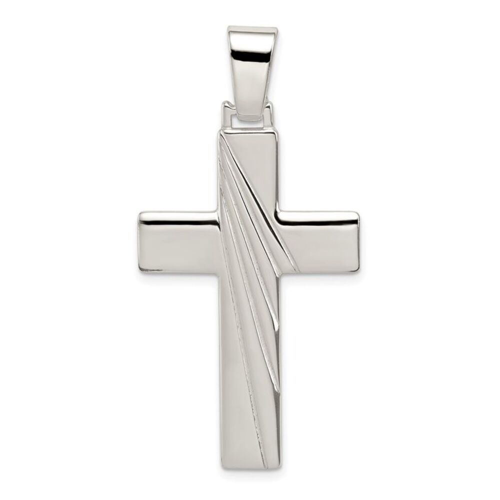 Sterling Silver Solid Polished Cross Pendant, 23 x 47mm
